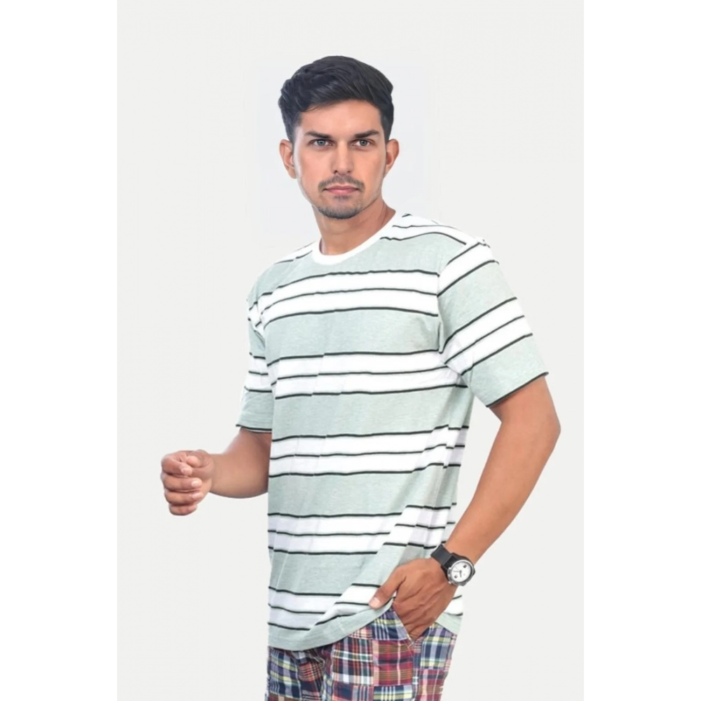 Men's?Casual Half sleeve Stripped Cotton Crew Neck T-shirt (White?) - Image 5