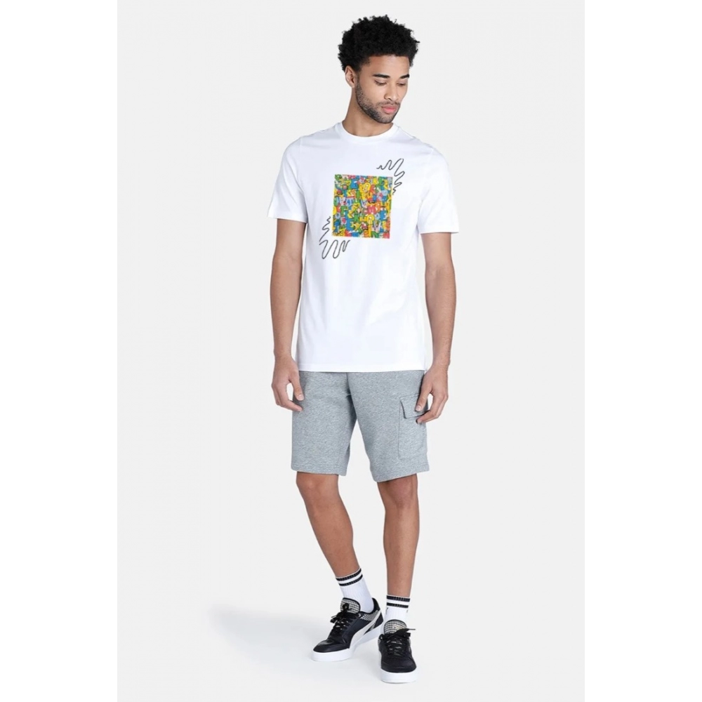 Men's?Casual Half sleeve Printed Polyester Crew Neck T-shirt (White) - Image 2