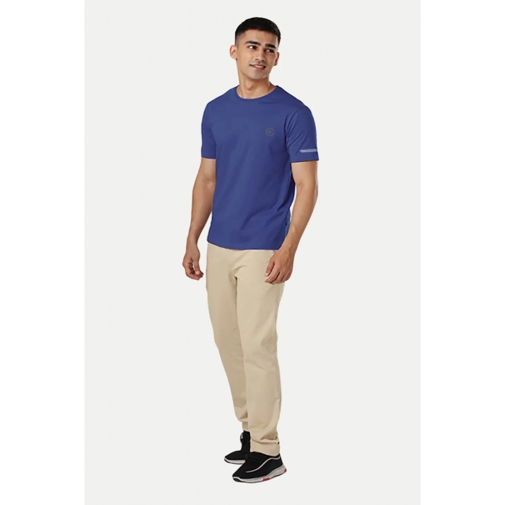 Men's Casual Half sleeve Solid Polyester Crew Neck T-shirt (Blue) - Image 5