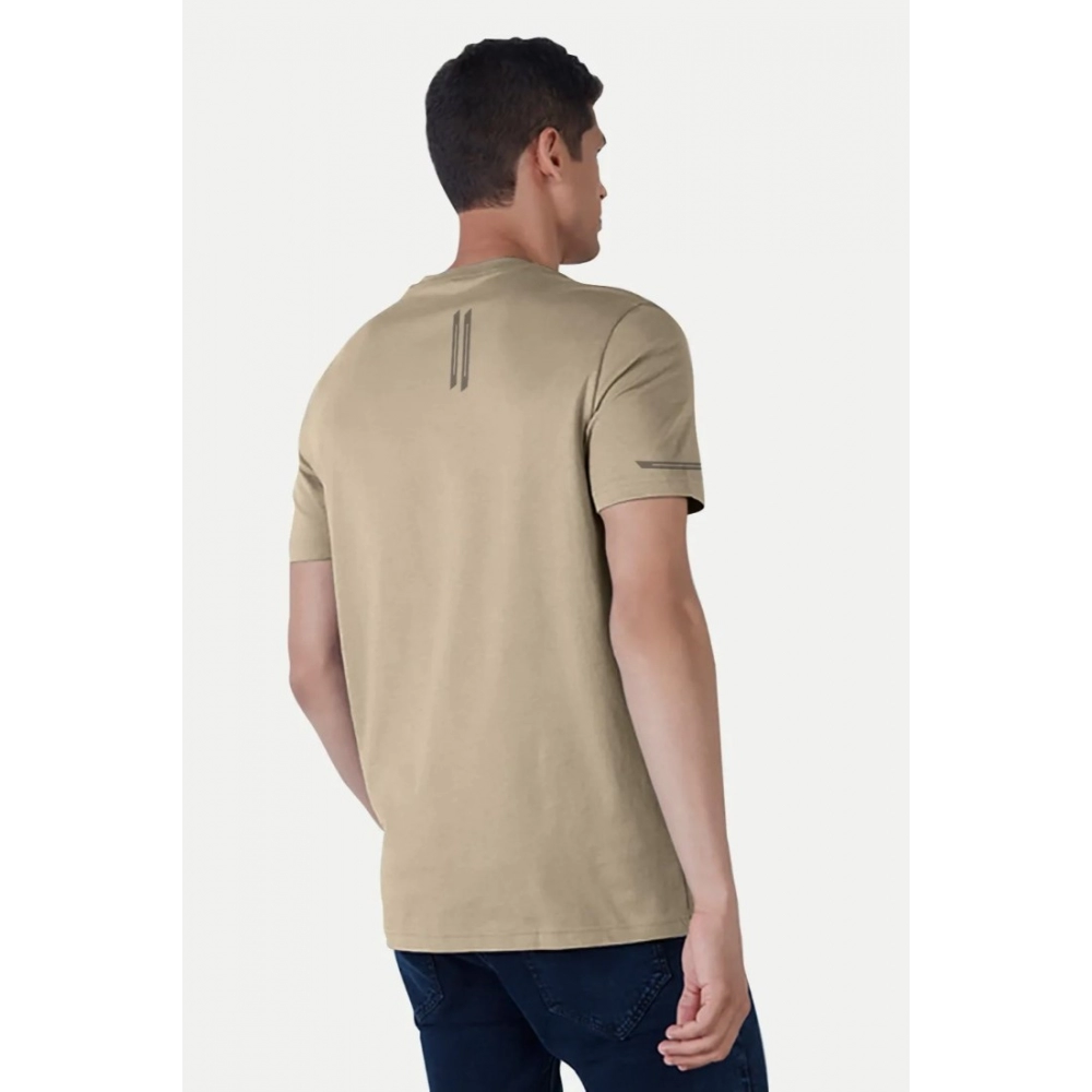 Men's Casual Half sleeve Solid Polyester Crew Neck T-shirt (Beige) - Image 2
