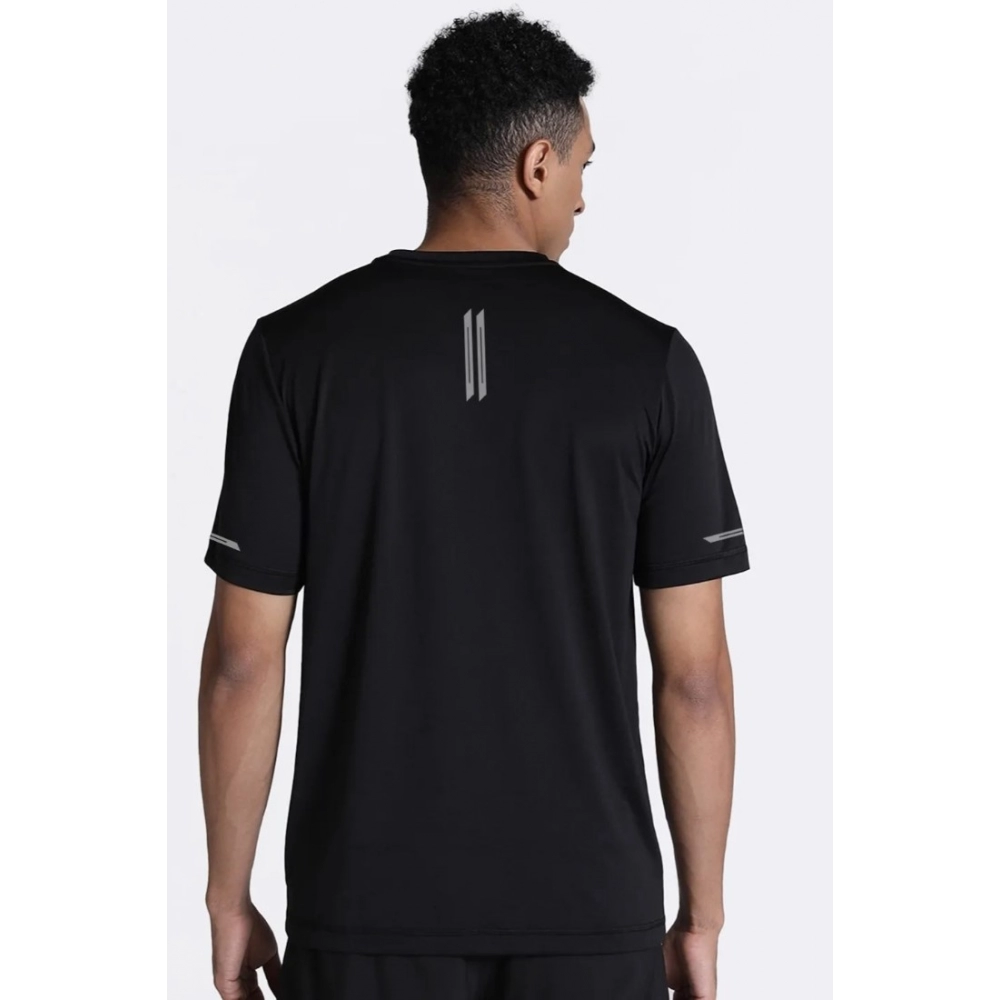 Men's?Casual Half sleeve Solid?Polyester Crew Neck T-shirt (Black) - Image 2