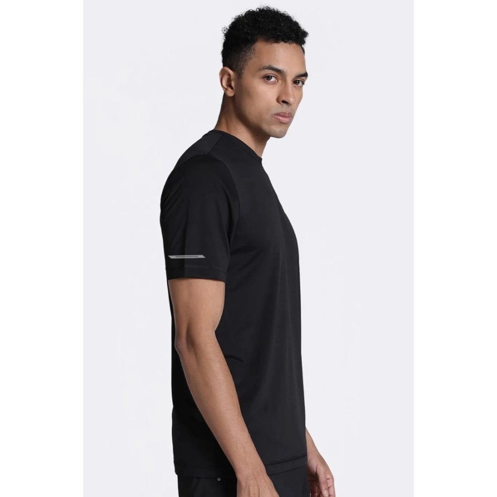 Men's?Casual Half sleeve Solid?Polyester Crew Neck T-shirt (Black) - Image 5
