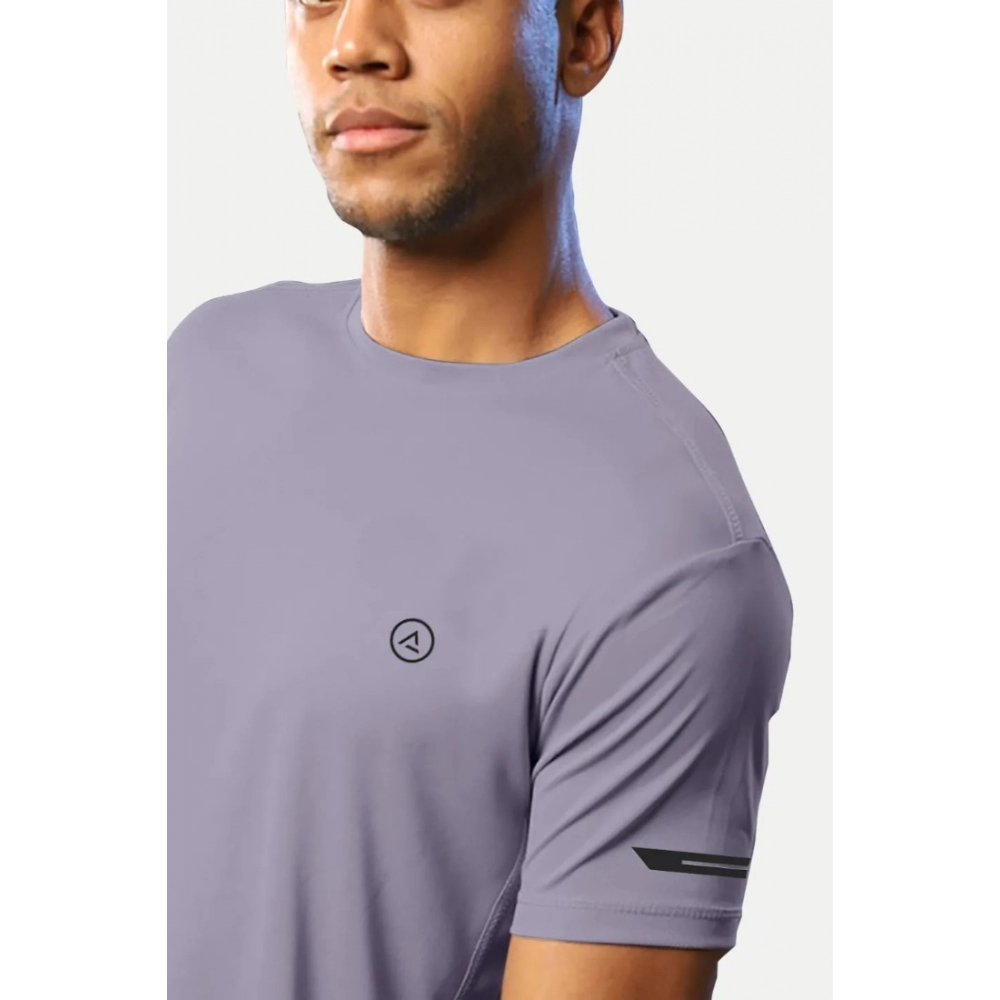 Men's?Casual Half sleeve Solid?Polyester Crew Neck T-shirt (Lilac) - Image 4
