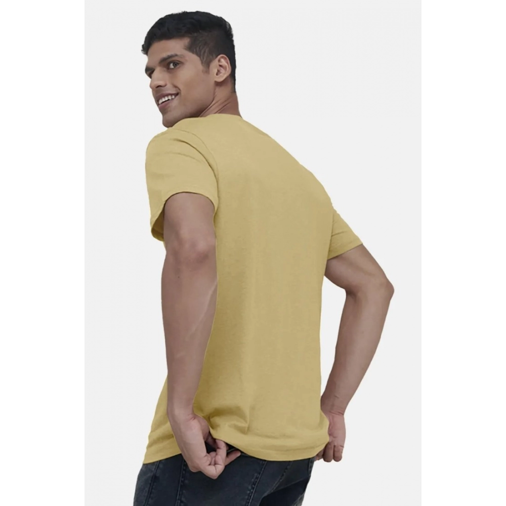 Men's?Casual Half sleeve Solid?Cotton V Neck T-shirt (Sand) - Image 2