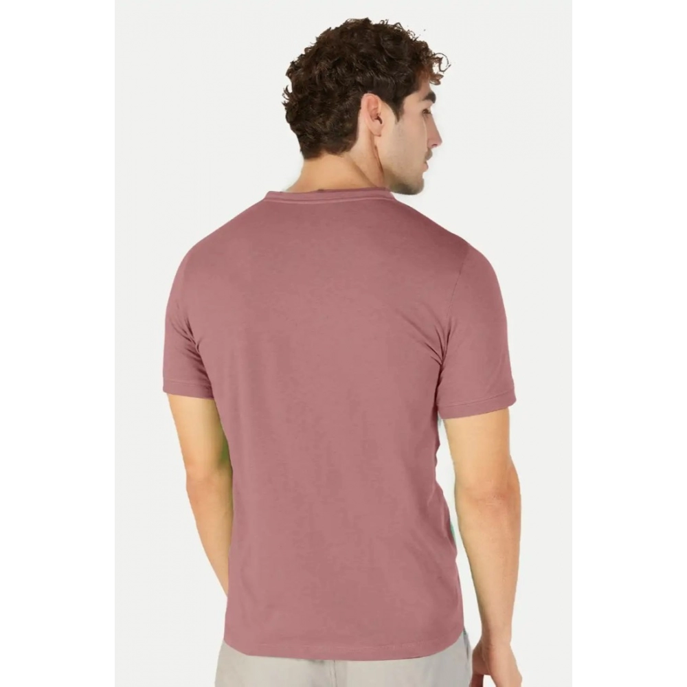 Men's?Casual Half sleeve Solid?Cotton Henley Neck T-shirt (Onion) - Image 2