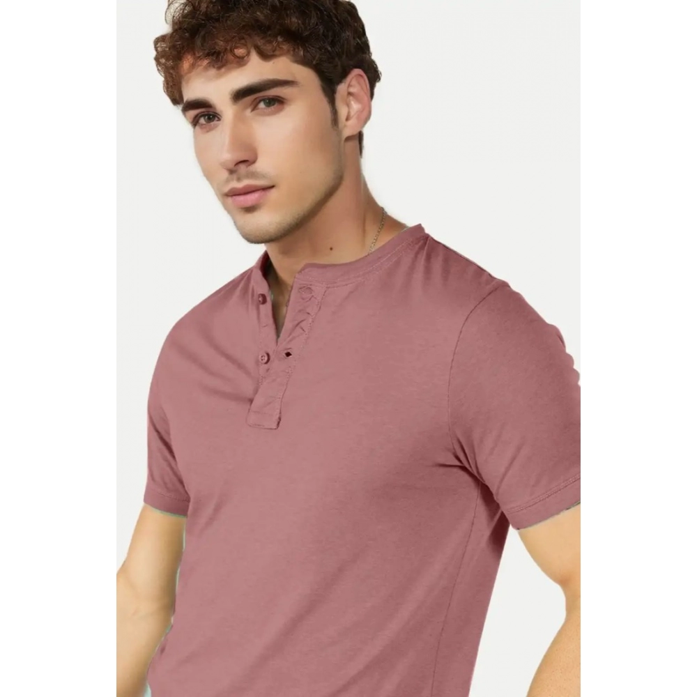 Men's?Casual Half sleeve Solid?Cotton Henley Neck T-shirt (Onion) - Image 3