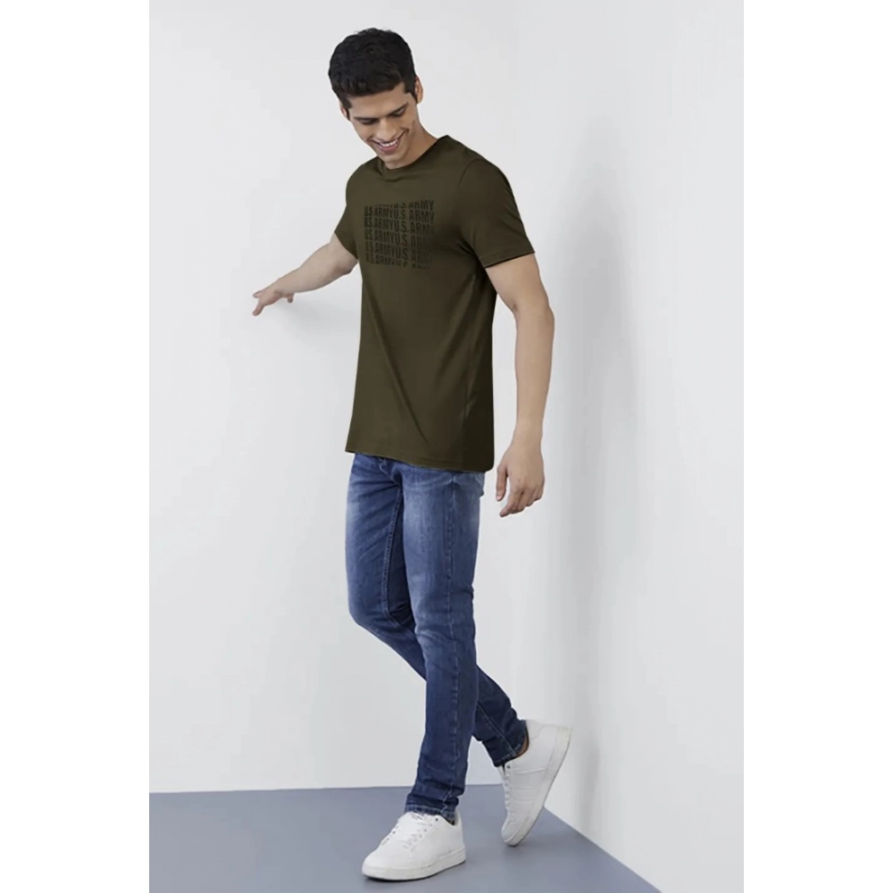 Men's?Casual Half sleeve Printed Cotton Crew Neck T-shirt (Dark Green) - Image 4