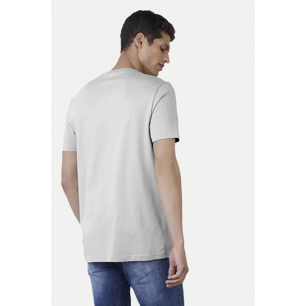Men's?Casual Half sleeve Solid?Cotton Crew Neck T-shirt (Light Grey) - Image 2