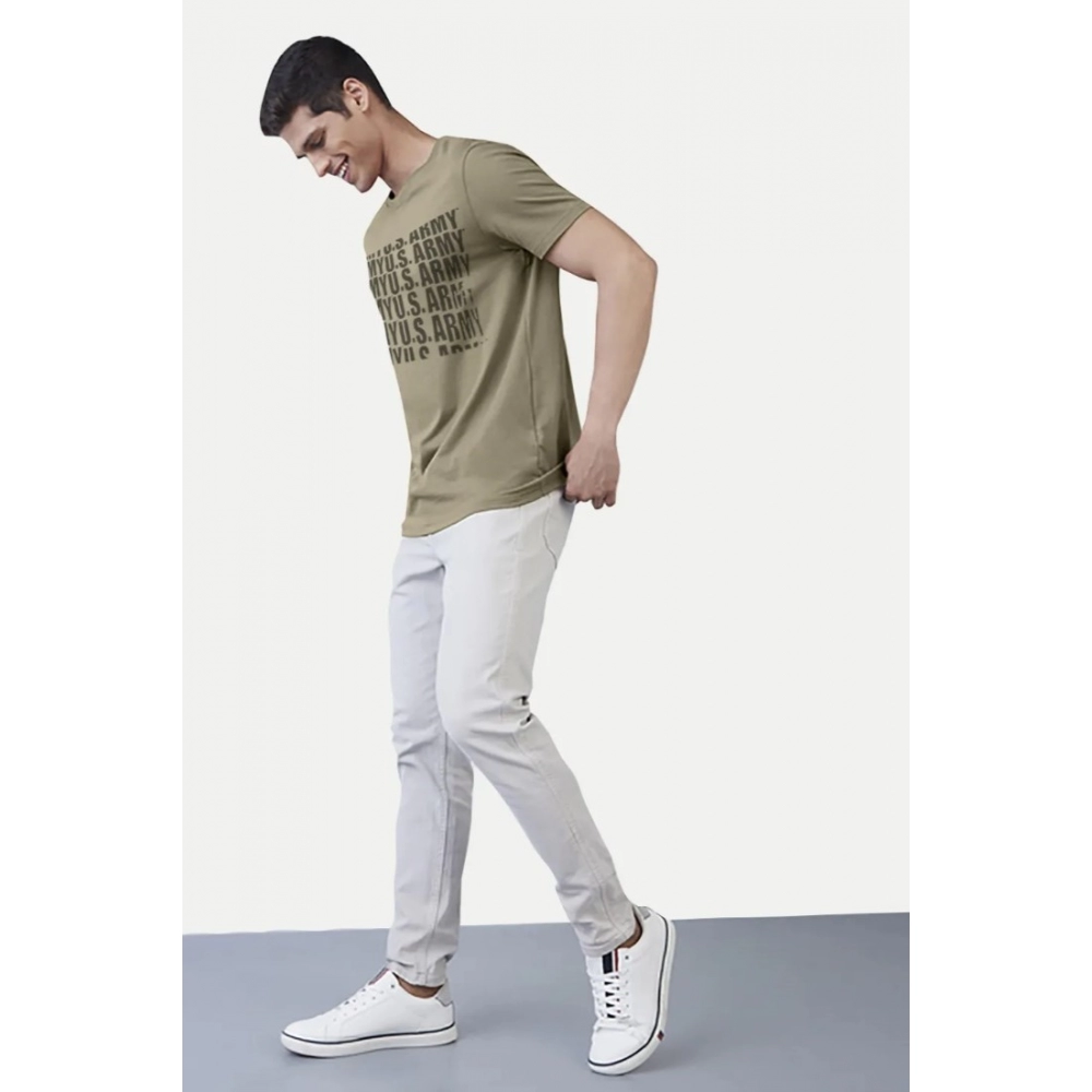 Men's?Casual Half sleeve Printed Cotton Crew Neck T-shirt (Green) - Image 5