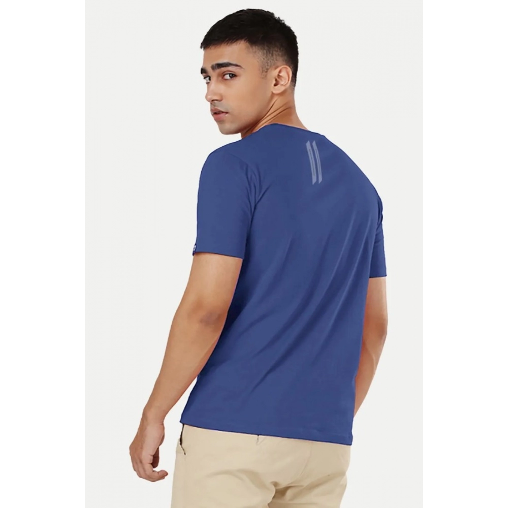 Men's Casual Half sleeve Solid Polyester Crew Neck T-shirt (Blue) - Image 2