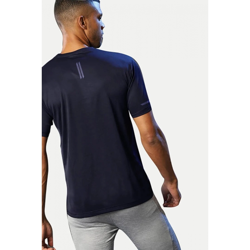Men's Casual Half sleeve Solid Polyester Crew Neck T-shirt (Navy) - Image 2