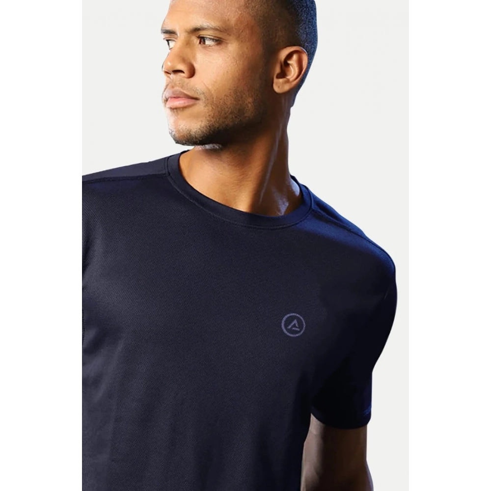 Men's Casual Half sleeve Solid Polyester Crew Neck T-shirt (Navy) - Image 6