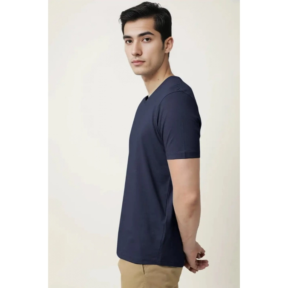 Men's?Casual Half sleeve Solid?Cotton V Neck T-shirt (Navy) - Image 4