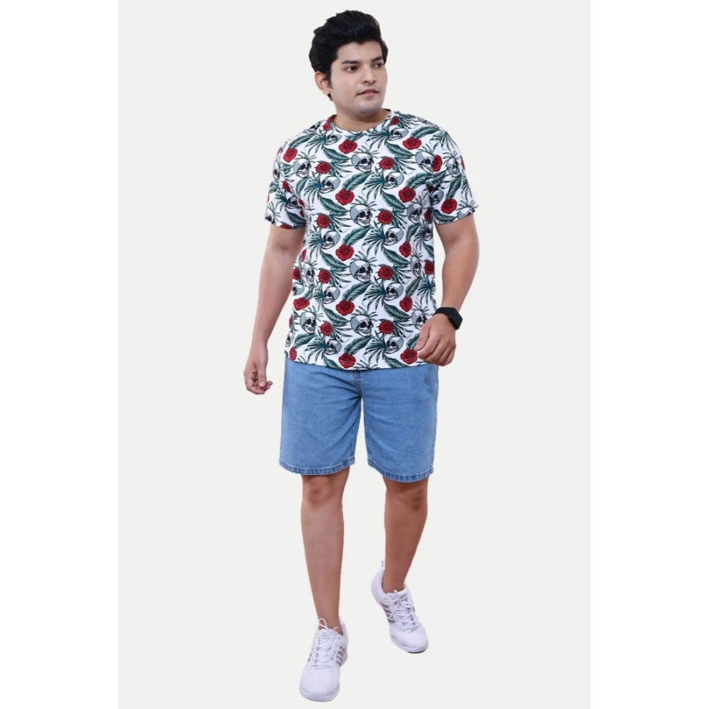 Men's?Casual Half sleeve Floral Printed Cotton Crew Neck T-shirt (White) - Image 5