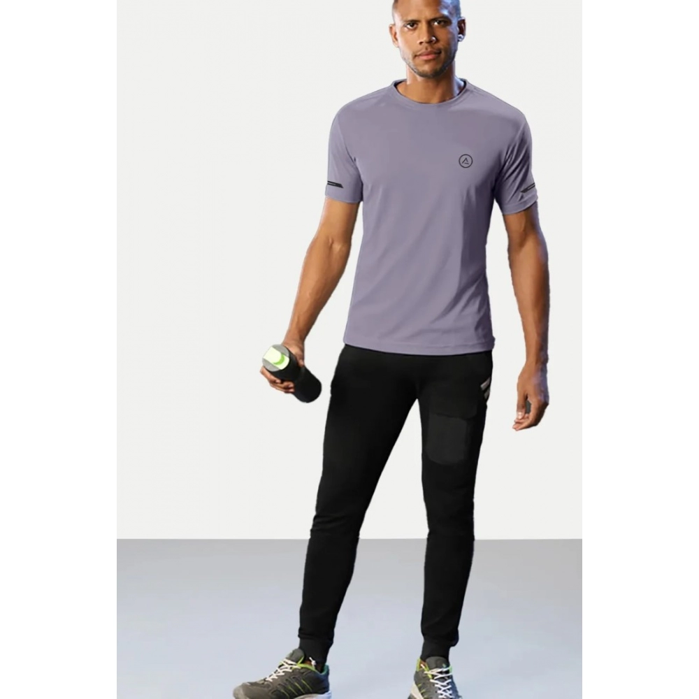 Men's?Casual Half sleeve Solid?Polyester Crew Neck T-shirt (Lilac) - Image 3
