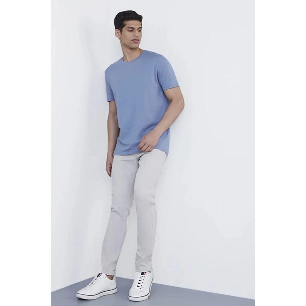 Men's?Casual Half sleeve Solid?Polyester Crew Neck T-shirt (Light Blue) - Image 3