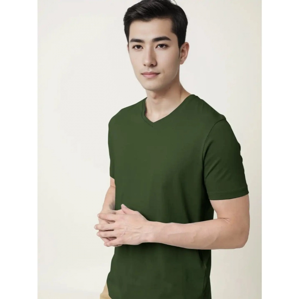 Men's?Casual Half sleeve Solid?Cotton V Neck T-shirt (Olive) - Image 6