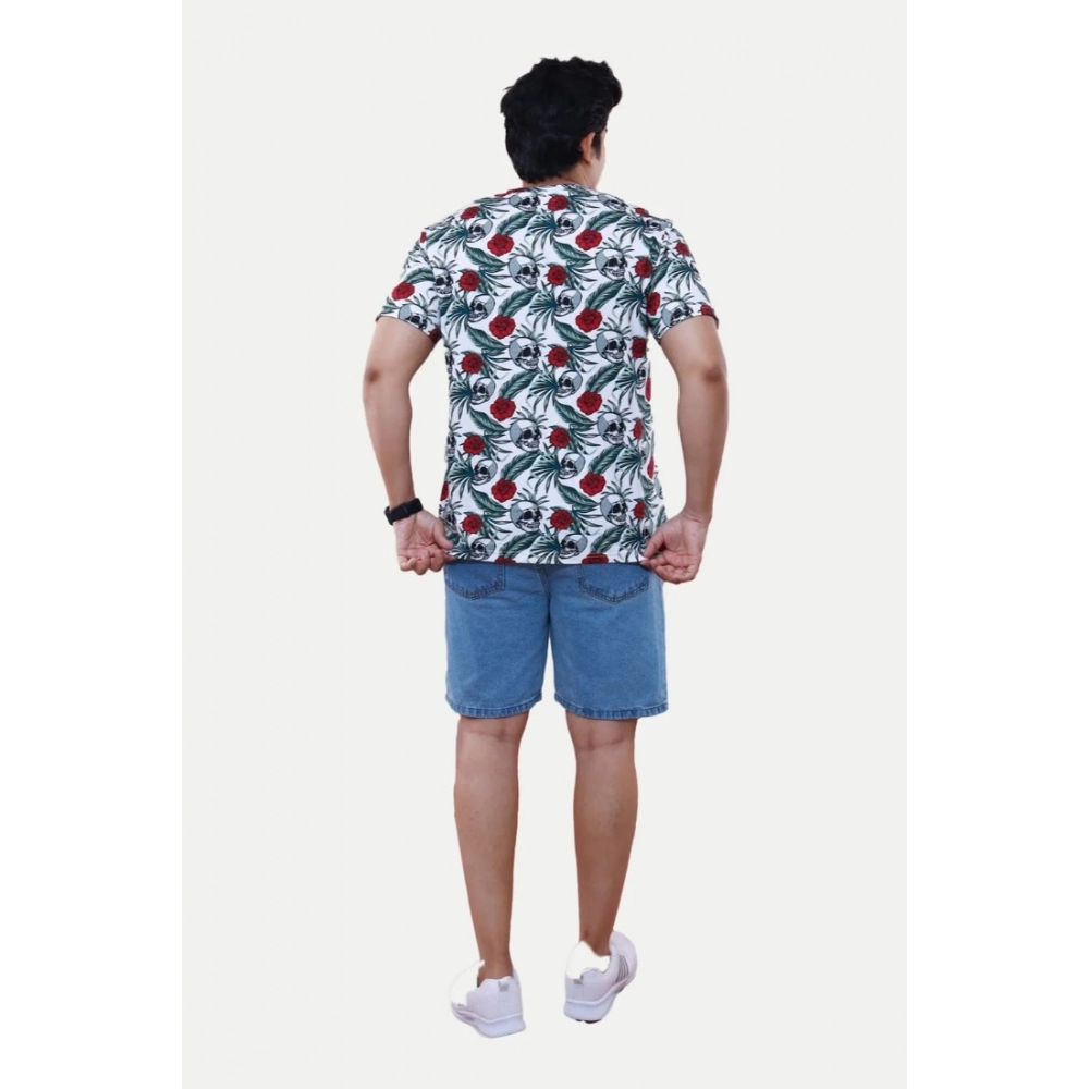 Men's?Casual Half sleeve Floral Printed Cotton Crew Neck T-shirt (White) - Image 2