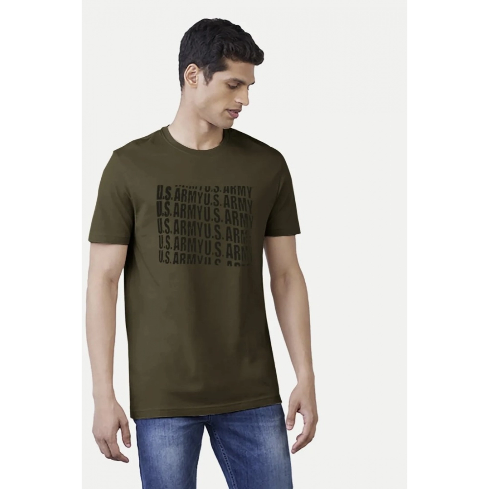 Men's?Casual Half sleeve Printed Cotton Crew Neck T-shirt (Dark Green) - Image 2