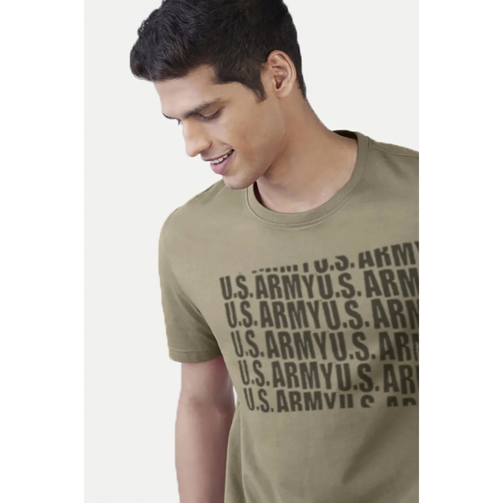 Men's?Casual Half sleeve Printed Cotton Crew Neck T-shirt (Green) - Image 3