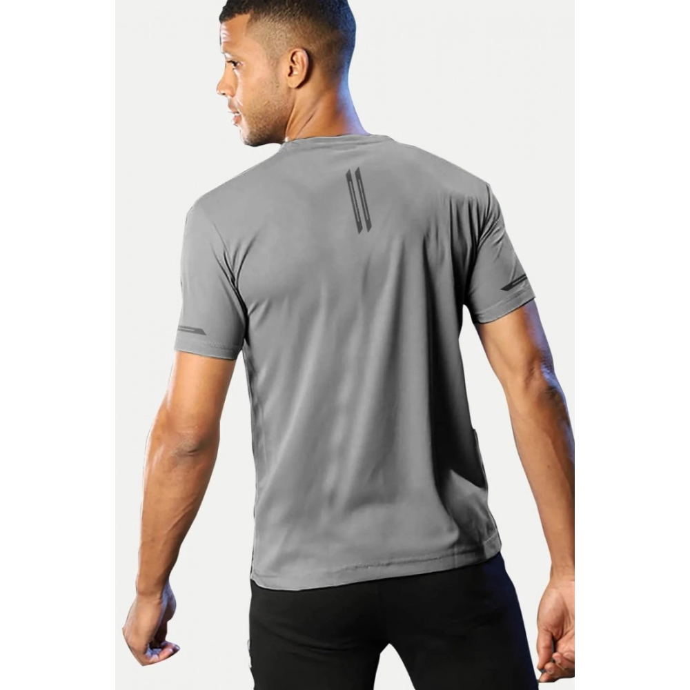 Men's Casual Half sleeve Solid Polyester Crew Neck T-shirt (Grey) - Image 2