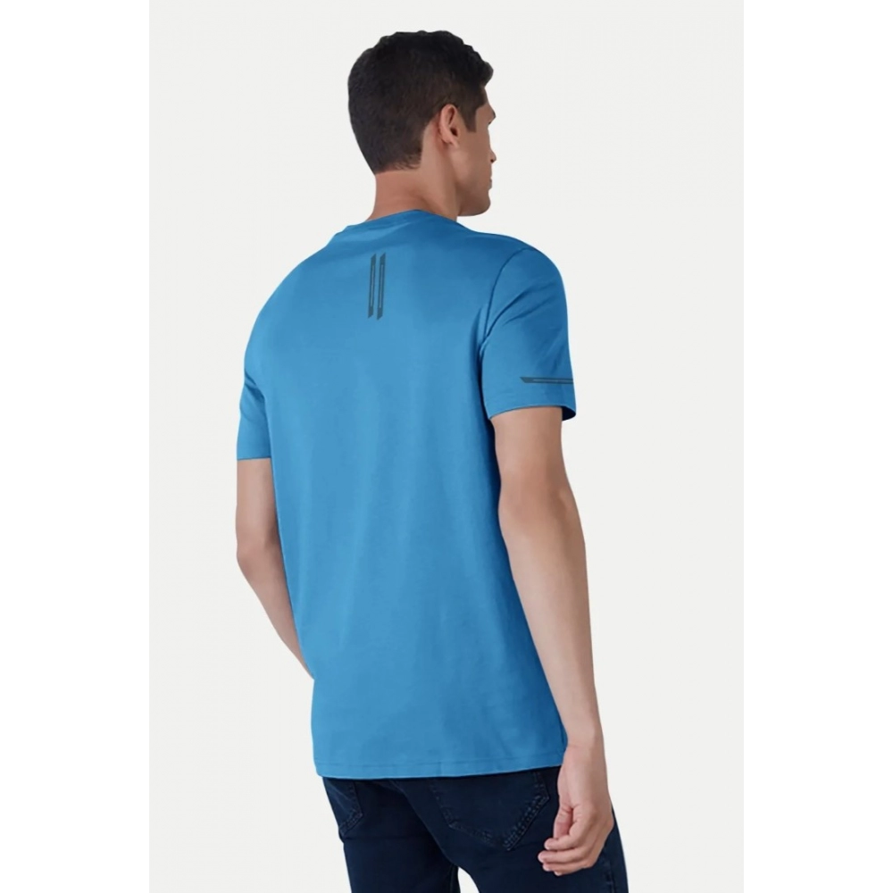 Men's Casual Half sleeve Solid Polyester Crew Neck T-shirt (Light Blue) - Image 2