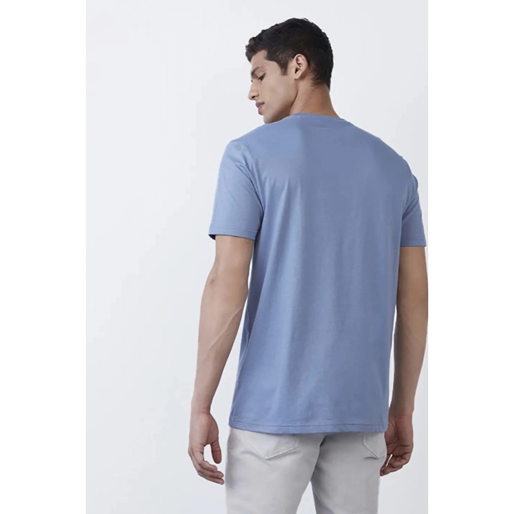 Men's?Casual Half sleeve Solid?Polyester Crew Neck T-shirt (Light Blue) - Image 2
