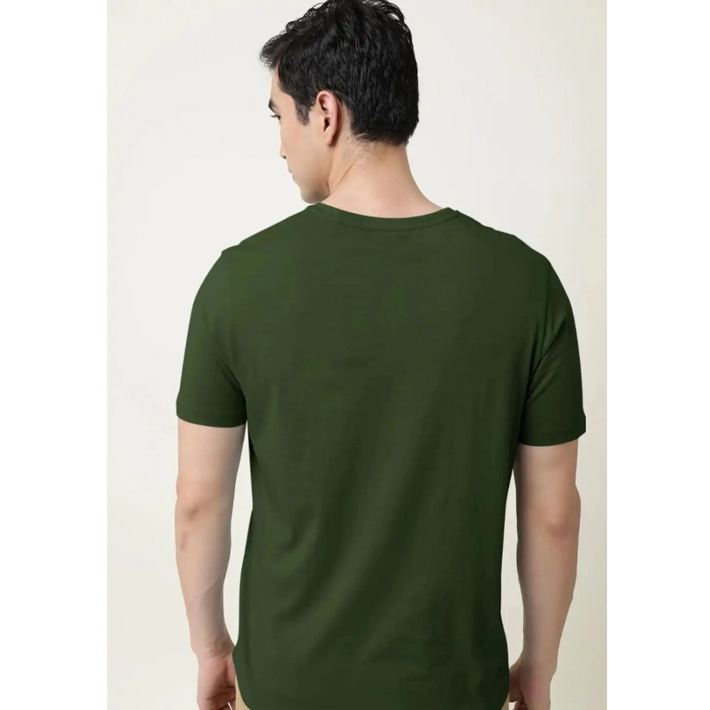 Men's?Casual Half sleeve Solid?Cotton V Neck T-shirt (Olive) - Image 2
