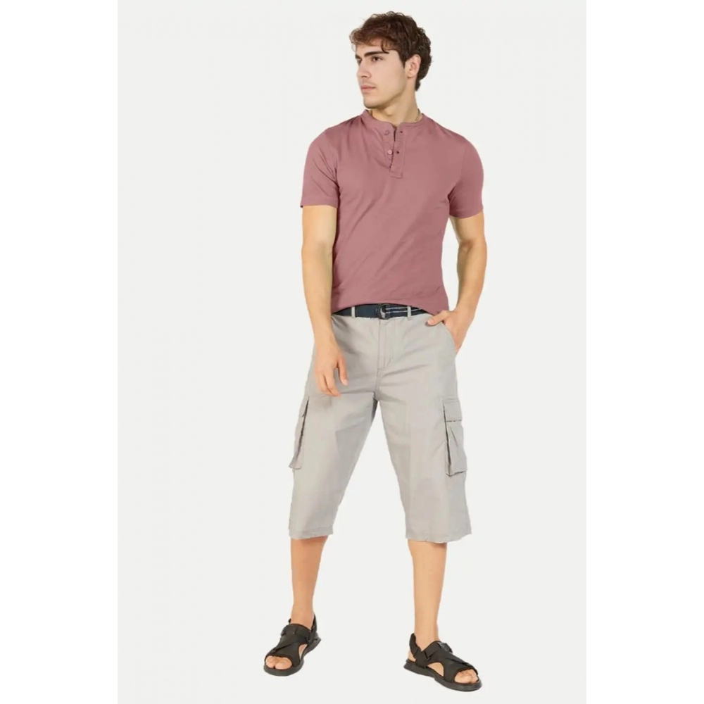 Men's?Casual Half sleeve Solid?Cotton Henley Neck T-shirt (Onion) - Image 5