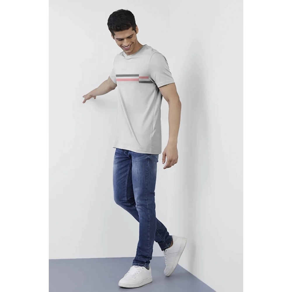Men's?Casual Half sleeve Solid?Cotton Crew Neck T-shirt (Light Grey) - Image 5