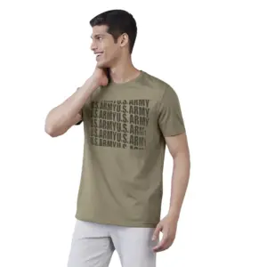 Men's?Casual Half sleeve Printed Cotton Crew Neck T-shirt (Green)