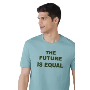 Men's?Casual Half sleeve Printed Cotton Crew Neck T-shirt (Light Blue)