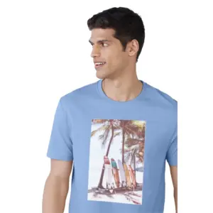 Men's?Casual Half sleeve Digital Printed Cotton Crew Neck T-shirt (Sky Blue)