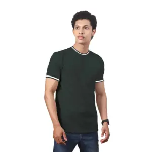 Men's?Casual Half sleeve Solid?Polyester Crew Neck T-shirt (Olive)