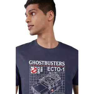 Men's?Casual Half sleeve Printed Polyester Crew Neck T-shirt (Blue)