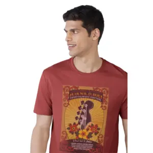 Men's?Casual Half sleeve Printed Polyester Crew Neck T-shirt (Red)