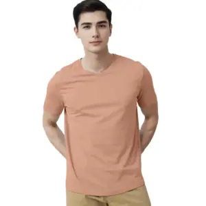 Men's?Casual Half sleeve Solid?Cotton V Neck T-shirt (Peach)