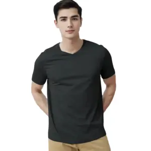 Men's?Casual Half sleeve Solid?Cotton V Neck T-shirt (Black)