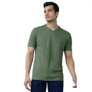 Men's?Casual Half sleeve Solid?Cotton V Neck T-shirt (Green)
