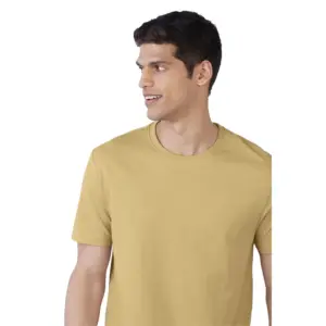 Men's?Casual Half sleeve Solid?Polyester Crew Neck T-shirt (Sand)