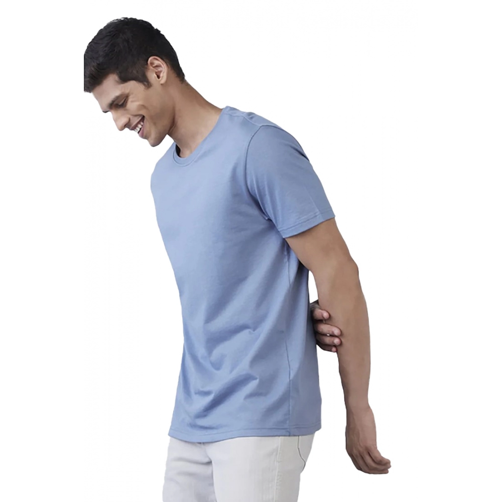 Men's?Casual Half sleeve Solid?Polyester Crew Neck T-shirt (Light Blue)