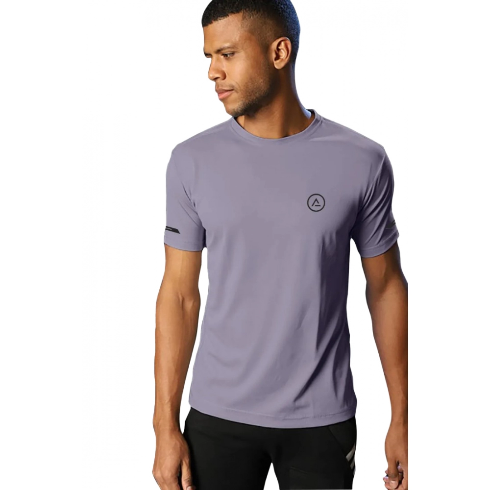 Men's?Casual Half sleeve Solid?Polyester Crew Neck T-shirt (Lilac)