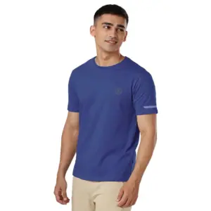 Men's Casual Half sleeve Solid Polyester Crew Neck T-shirt (Blue)