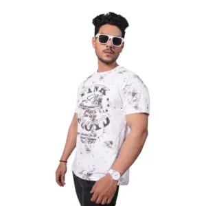 Men's?Casual Half sleeve Printed Cotton Crew Neck T-shirt (White)