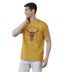 Men's?Casual Half sleeve Printed Polyester Crew Neck T-shirt (Mustard)