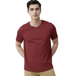 Men's?Casual Half sleeve Solid?Cotton V Neck T-shirt (Maroon)