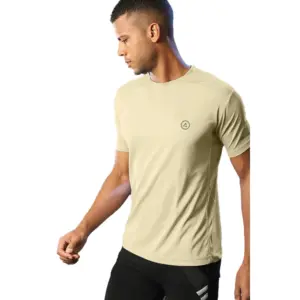 Men's?Casual Half sleeve Solid?Polyester Crew Neck T-shirt (Sand)