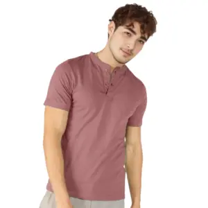 Men's?Casual Half sleeve Solid?Cotton Henley Neck T-shirt (Onion)