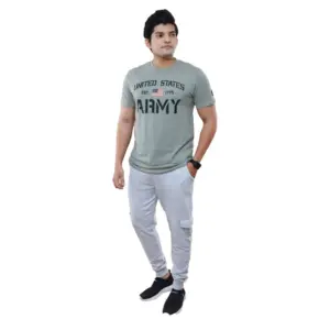 Men's?Casual Half sleeve Printed Cotton Crew Neck T-shirt (Grey)