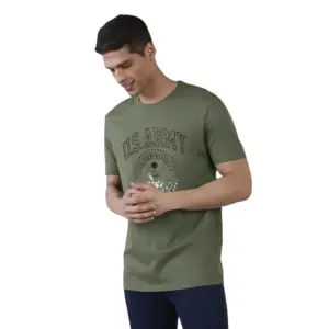 Men's?Casual Half sleeve Printed Cotton Crew Neck T-shirt (Military Green)